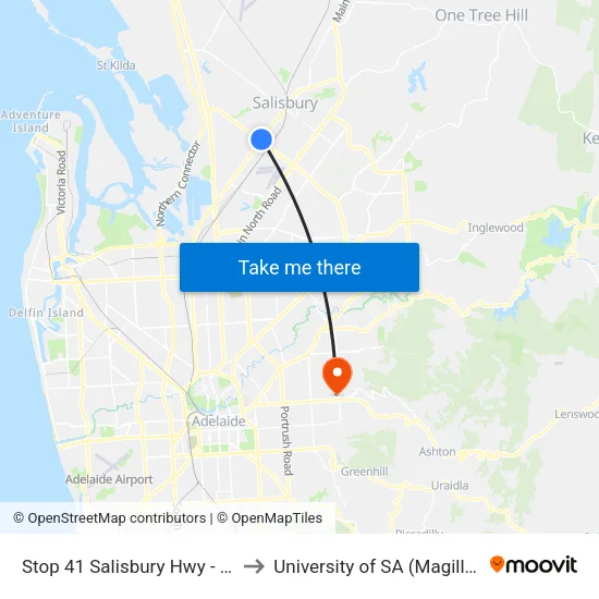 Stop 41 Salisbury Hwy - West side to University of SA (Magill Campus) map