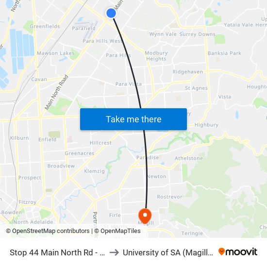 Stop 44 Main North Rd - West side to University of SA (Magill Campus) map