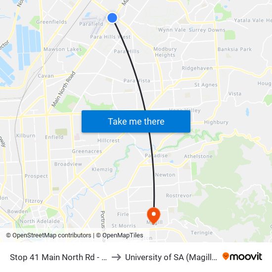 Stop 41 Main North Rd - West side to University of SA (Magill Campus) map