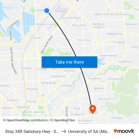 Stop 34R Salisbury Hwy - South East side to University of SA (Magill Campus) map