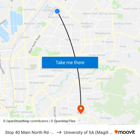 Stop 40 Main North Rd - East side to University of SA (Magill Campus) map