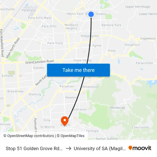 Stop 51 Golden Grove Rd - West side to University of SA (Magill Campus) map