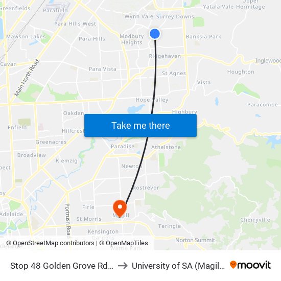 Stop 48 Golden Grove Rd - East side to University of SA (Magill Campus) map