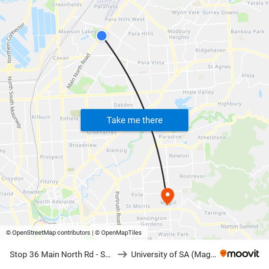 Stop 36 Main North Rd - South East side to University of SA (Magill Campus) map