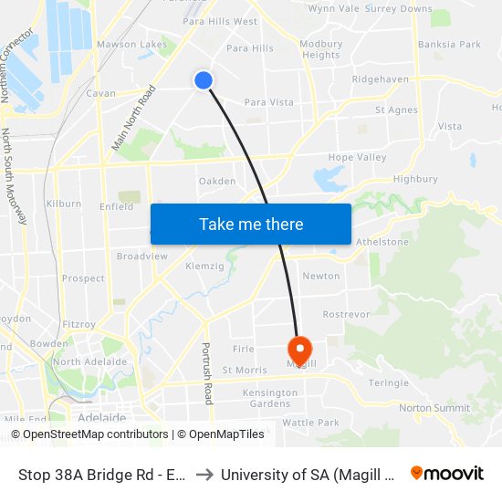 Stop 38A Bridge Rd - East side to University of SA (Magill Campus) map