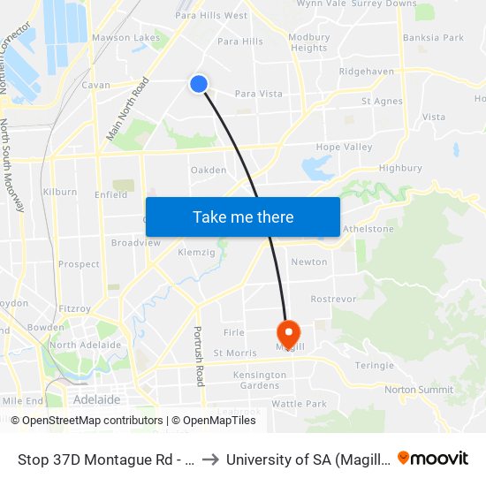 Stop 37D Montague Rd - North side to University of SA (Magill Campus) map