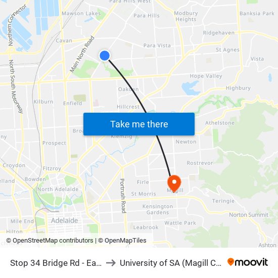 Stop 34 Bridge Rd - East side to University of SA (Magill Campus) map