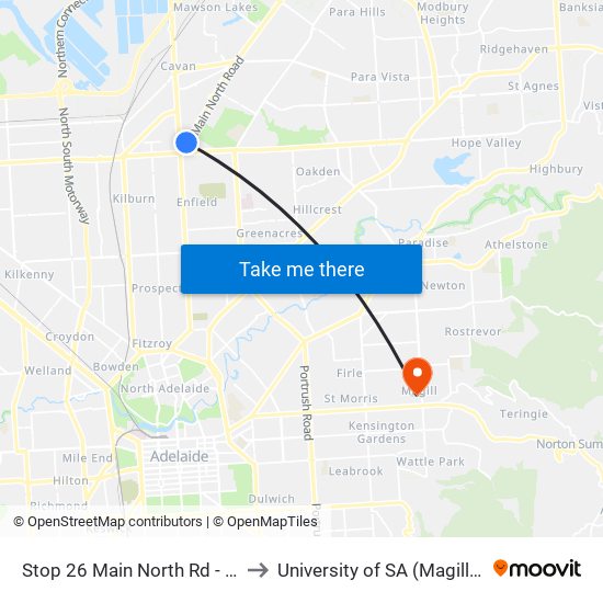 Stop 26 Main North Rd - West side to University of SA (Magill Campus) map