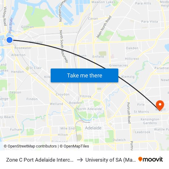 Zone C Port Adelaide Interchange - East side to University of SA (Magill Campus) map