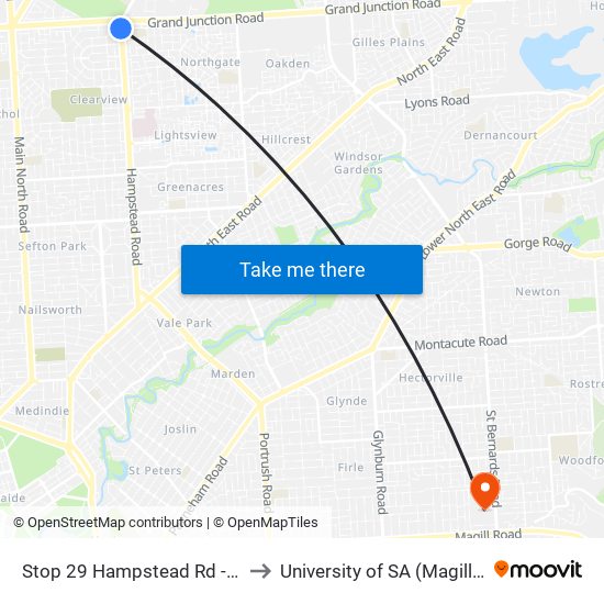 Stop 29 Hampstead Rd - West side to University of SA (Magill Campus) map