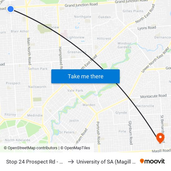 Stop 24 Prospect Rd - East side to University of SA (Magill Campus) map