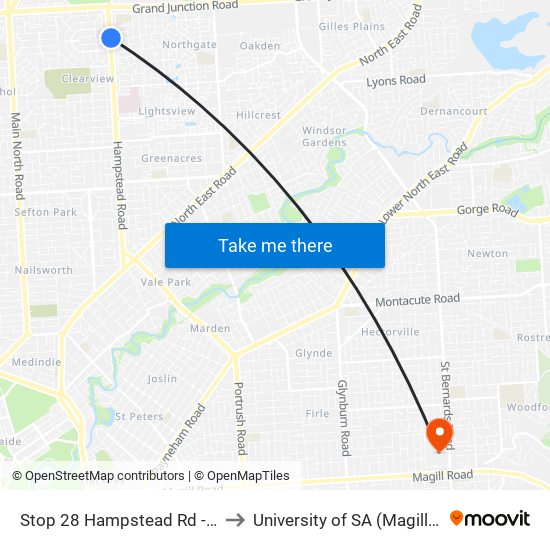 Stop 28 Hampstead Rd - East side to University of SA (Magill Campus) map