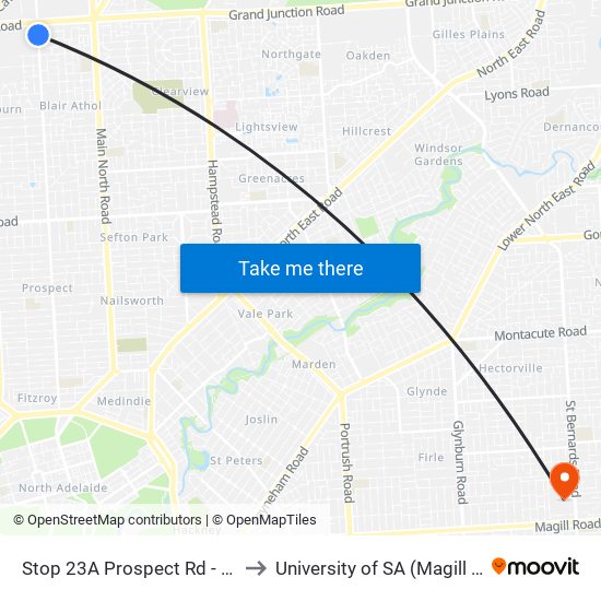 Stop 23A Prospect Rd - West side to University of SA (Magill Campus) map