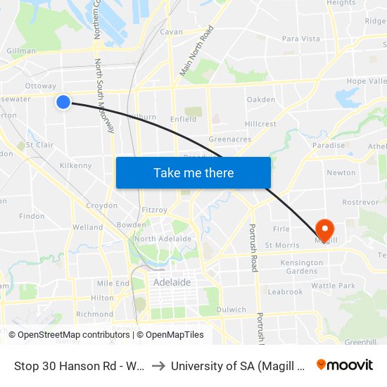 Stop 30 Hanson Rd - West side to University of SA (Magill Campus) map