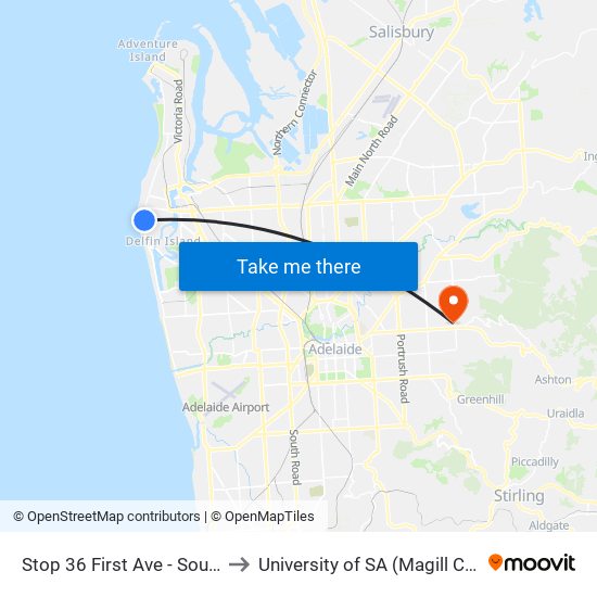 Stop 36 First Ave - South side to University of SA (Magill Campus) map