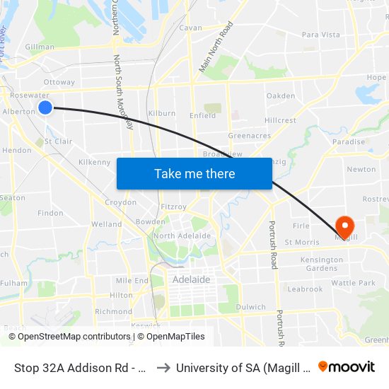 Stop 32A Addison Rd - West side to University of SA (Magill Campus) map