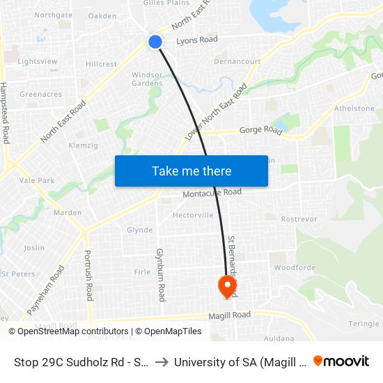 Stop 29C Sudholz Rd - South side to University of SA (Magill Campus) map