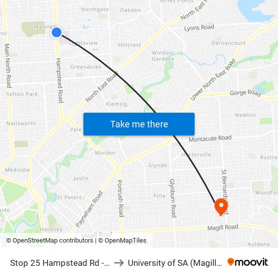 Stop 25 Hampstead Rd - East side to University of SA (Magill Campus) map