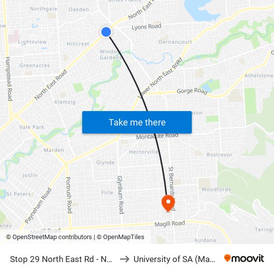 Stop 29 North East Rd - North West side to University of SA (Magill Campus) map