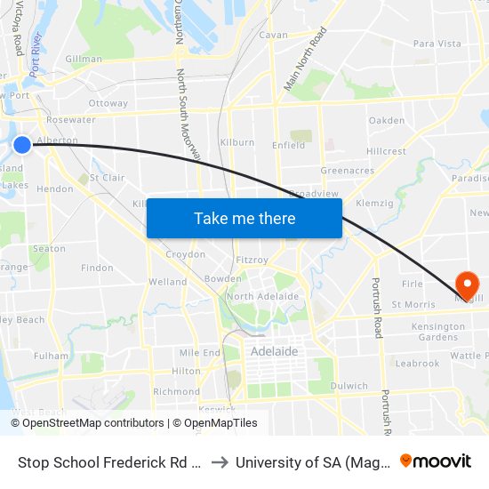 Stop School Frederick Rd / Old Port Rd to University of SA (Magill Campus) map