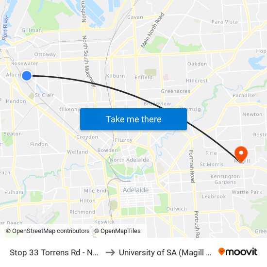 Stop 33 Torrens Rd - North side to University of SA (Magill Campus) map