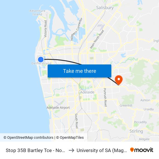 Stop 35B Bartley Tce - North West side to University of SA (Magill Campus) map