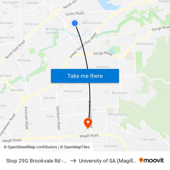 Stop 29G Brookvale Rd - West side to University of SA (Magill Campus) map