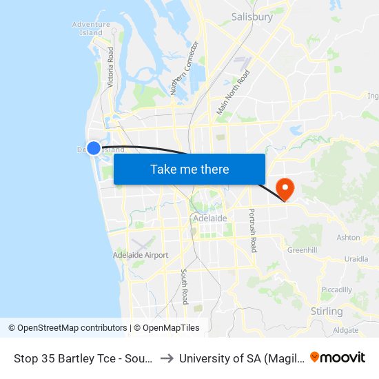 Stop 35 Bartley Tce - South East side to University of SA (Magill Campus) map