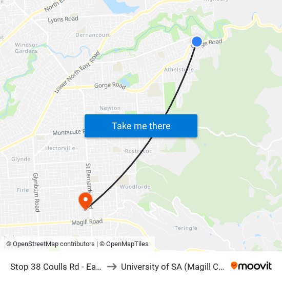 Stop 38 Coulls Rd - East side to University of SA (Magill Campus) map