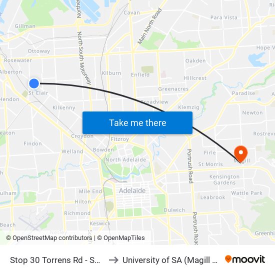 Stop 30 Torrens Rd - South side to University of SA (Magill Campus) map