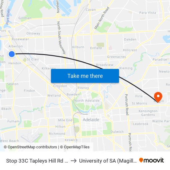 Stop 33C Tapleys Hill Rd - East side to University of SA (Magill Campus) map