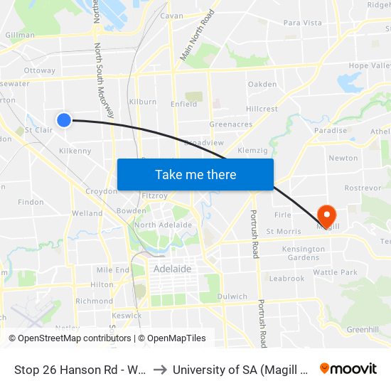 Stop 26 Hanson Rd - West side to University of SA (Magill Campus) map