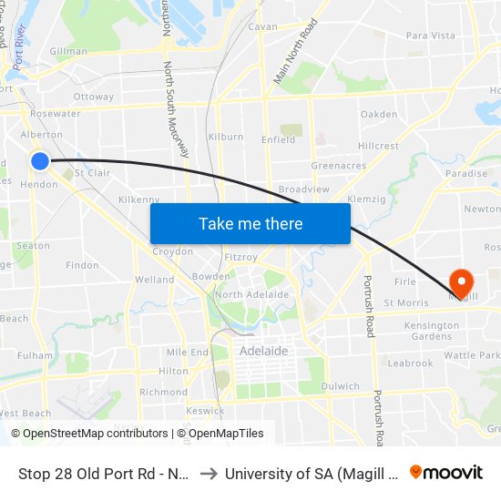 Stop 28 Old Port Rd - North side to University of SA (Magill Campus) map