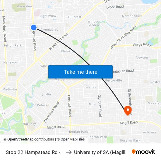 Stop 22 Hampstead Rd - East side to University of SA (Magill Campus) map