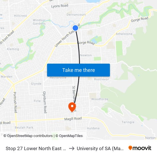 Stop 27 Lower North East Rd - West side to University of SA (Magill Campus) map