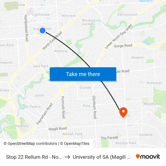 Stop 22 Rellum Rd - North side to University of SA (Magill Campus) map