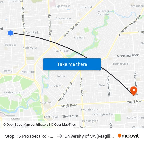 Stop 15 Prospect Rd - East side to University of SA (Magill Campus) map