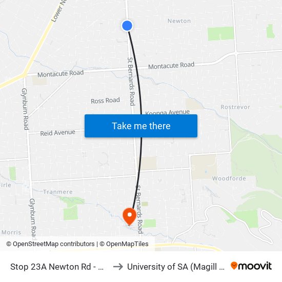 Stop 23A Newton Rd - West side to University of SA (Magill Campus) map