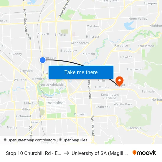 Stop 10 Churchill Rd - East side to University of SA (Magill Campus) map