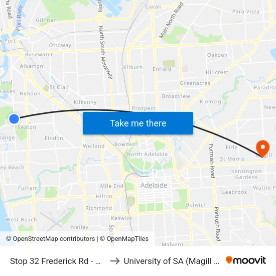 Stop 32 Frederick Rd - West side to University of SA (Magill Campus) map