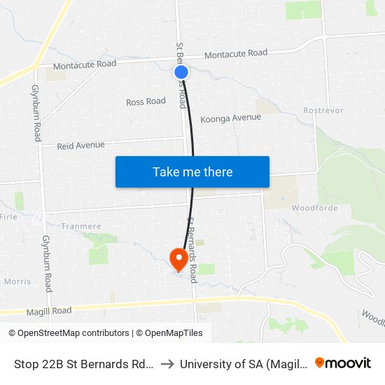 Stop 22B St Bernards Rd - East side to University of SA (Magill Campus) map