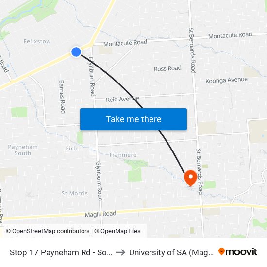 Stop 17 Payneham Rd - South East side to University of SA (Magill Campus) map