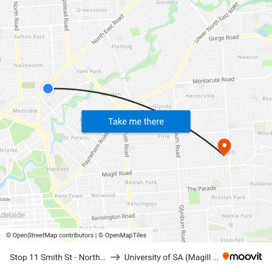 Stop 11 Smith St - North East side to University of SA (Magill Campus) map