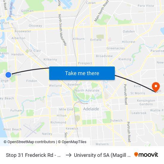 Stop 31 Frederick Rd - West side to University of SA (Magill Campus) map