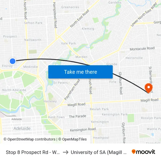 Stop 8 Prospect Rd - West side to University of SA (Magill Campus) map