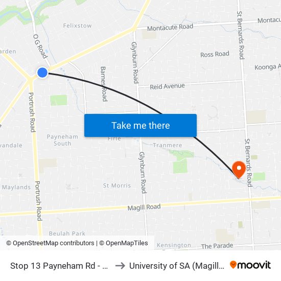 Stop 13 Payneham Rd - North side to University of SA (Magill Campus) map