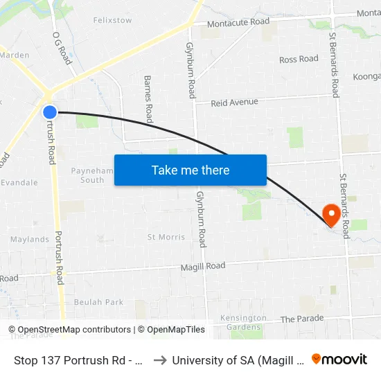 Stop 137 Portrush Rd - West side to University of SA (Magill Campus) map