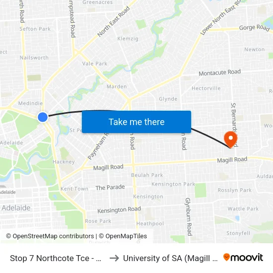 Stop 7 Northcote Tce - West side to University of SA (Magill Campus) map