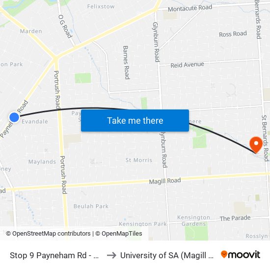 Stop 9 Payneham Rd - East side to University of SA (Magill Campus) map