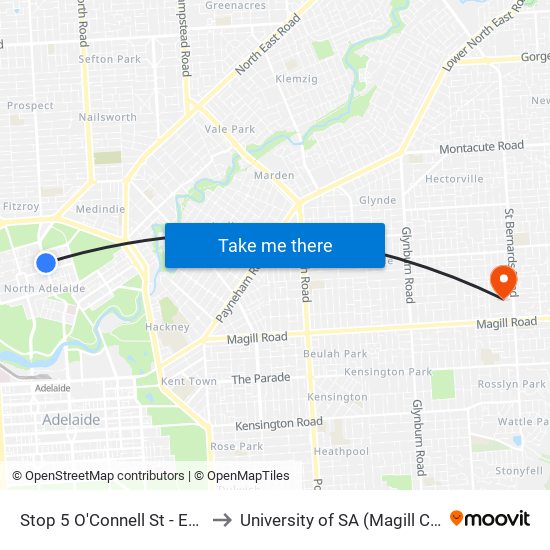 Stop 5 O'Connell St - East side to University of SA (Magill Campus) map